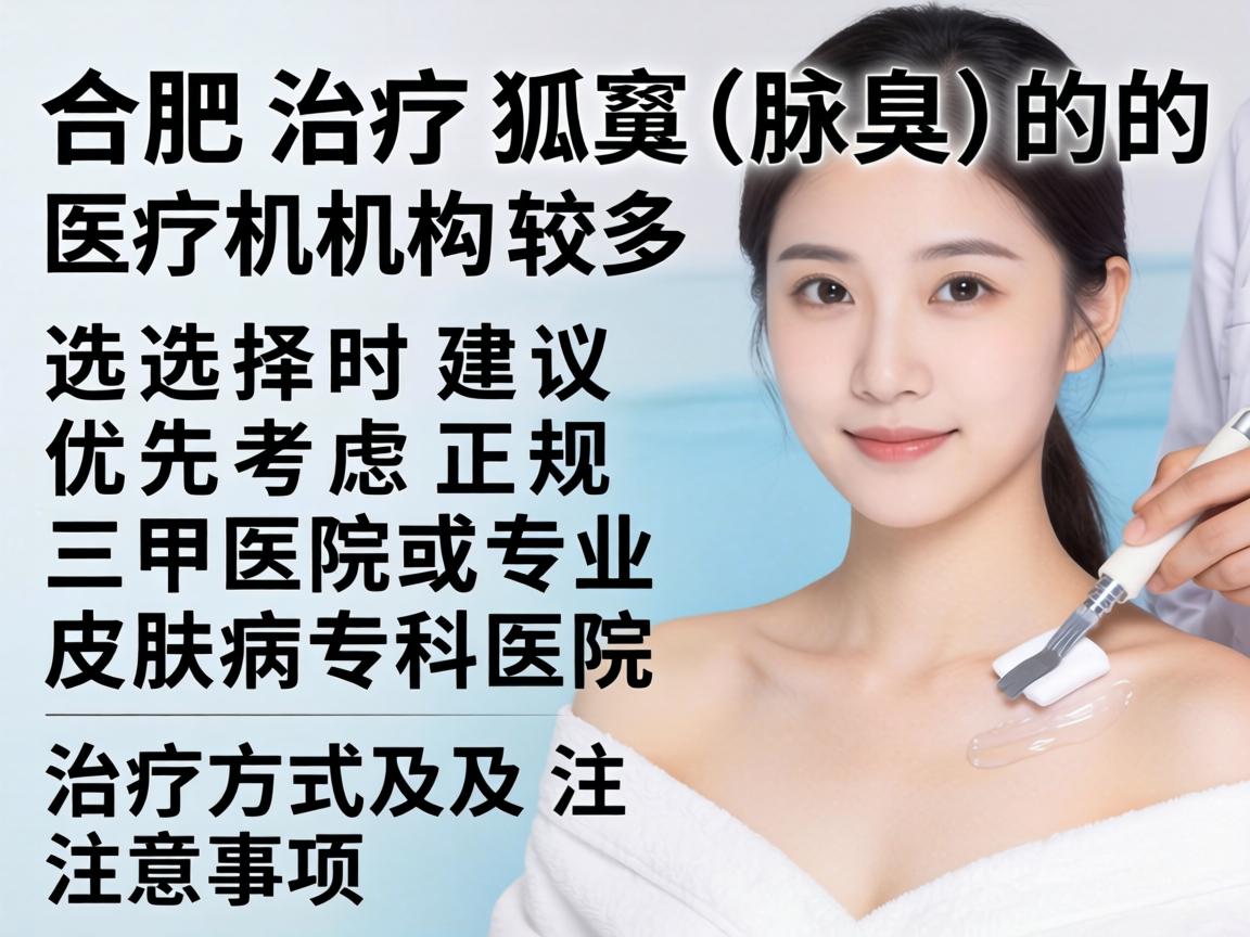 合肥治疗狐臭(腋臭)的医疗机构较多,选择时建议优先考虑正规三甲医院或专业皮肤病专科医院。以下是治疗方式及注意事项 合肥治疗狐臭(腋臭)的医疗机构较多,选择时建议优先考虑正规三甲医院或专业皮肤病专科医院。以下是治疗方式及注意事项