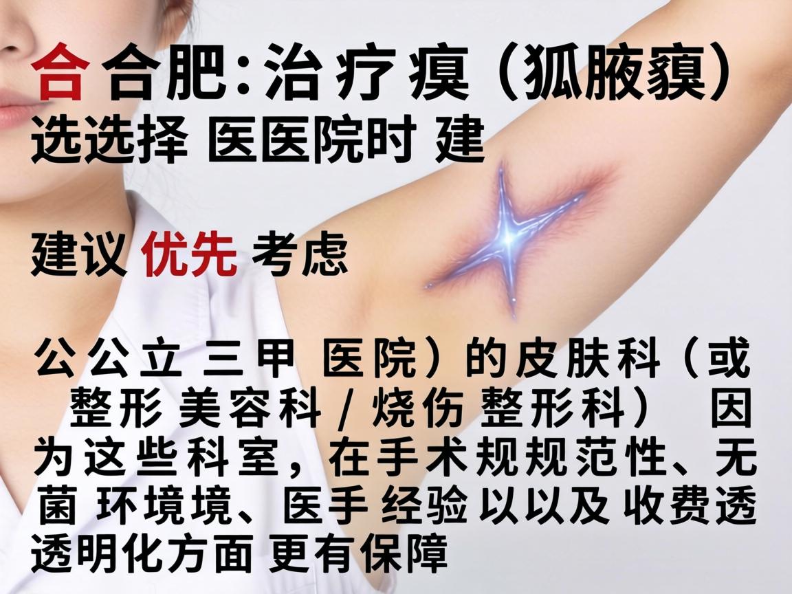 在合肥治疗狐臭(腋臭)选择医院时建议优先考虑公立三甲医院的皮肤科(或整形美容科/烧伤整形科)因为这些科室在手术规范性、无菌环境、医生经验以及收费透明化方面更有保障 在合肥治疗狐臭(腋臭)选择医院时建议优先考虑公立三甲医院的皮肤科(或整形美容科/烧伤整形科)因为这些科室在手术规范性、无菌环境、医生经验以及收费透明化方面更有保障