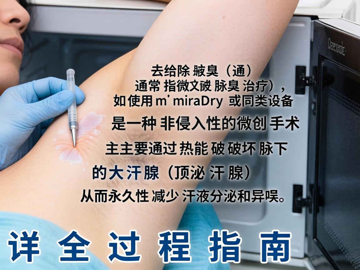 微波技术去除腋臭(通常指微波腋臭治疗,如使用miraDry或同类设备)是一种非侵入性的微创手术,主要通过热能破坏腋下的大汗腺(顶泌汗腺)从而永久性减少汗液分泌和异味。以下是详细的全过程指南 微波技术去除腋臭(通常指微波腋臭治疗,如使用miraDry或同类设备)是一种非侵入性的微创手术,主要通过热能破坏腋下的大汗腺(顶泌汗腺)从而永久性减少汗液分泌和异味。以下是详细的全过程指南