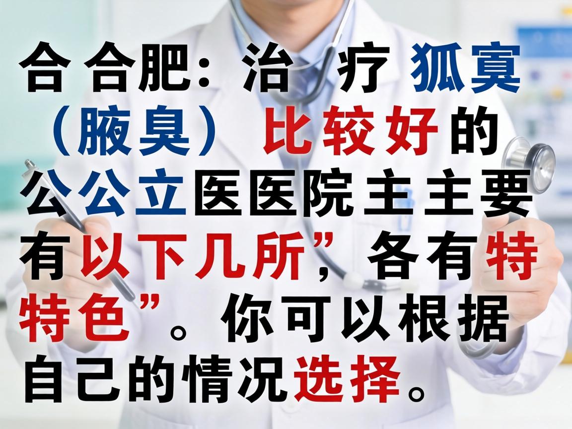 在合肥,治疗狐臭(腋臭)比较好的公立医院主要有以下几所,各有特色,你可以根据自己的情况选择 在合肥,治疗狐臭(腋臭)比较好的公立医院主要有以下几所,各有特色,你可以根据自己的情况选择