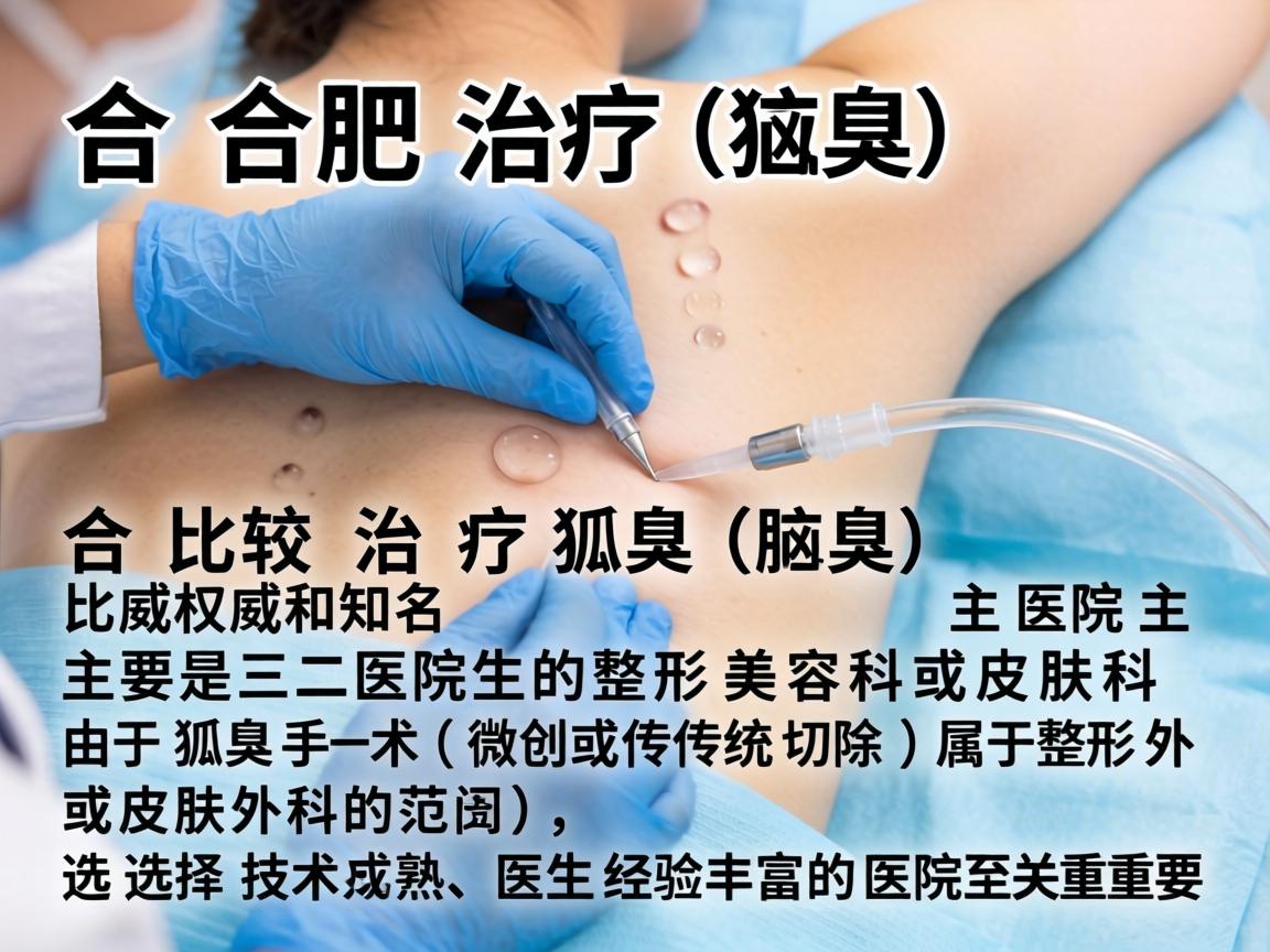在合肥,治疗狐臭(腋臭)比较权威和知名的医院主要是三甲医院的整形美容科或皮肤科。由于狐臭手术(微创或传统切除)属于整形外科或皮肤外科的范畴,选择技术成熟、医生经验丰富的医院至关重要 在合肥,治疗狐臭(腋臭)比较权威和知名的医院主要是三甲医院的整形美容科或皮肤科。由于狐臭手术(微创或传统切除)属于整形外科或皮肤外科的范畴,选择技术成熟、医生经验丰富的医院至关重要