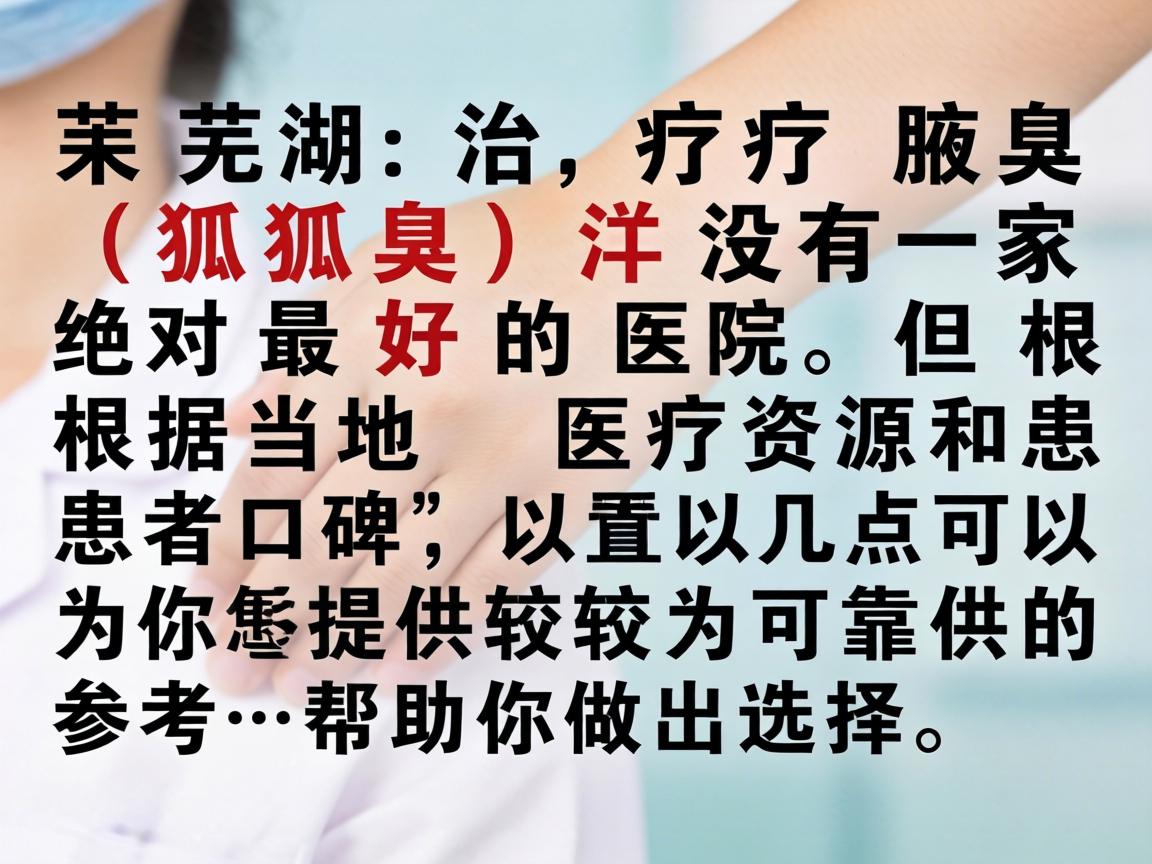 在芜湖,治疗腋臭(狐臭)并没有一家绝对最好的医院,但根据当地医疗资源和患者口碑,以下几点可以为你提供较为可靠的参考,帮助你做出选择 在芜湖,治疗腋臭(狐臭)并没有一家绝对最好的医院,但根据当地医疗资源和患者口碑,以下几点可以为你提供较为可靠的参考,帮助你做出选择