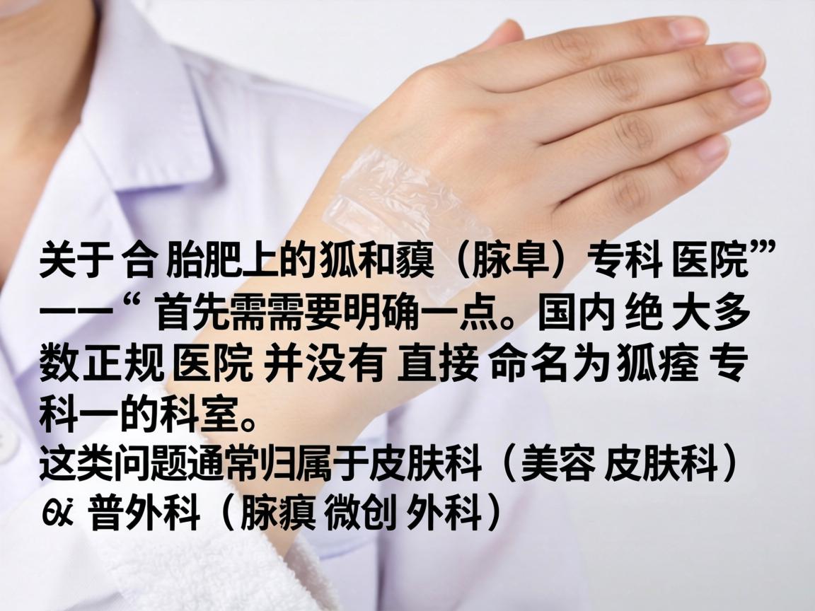 关于合肥的狐臭(腋臭)专科医院,首先需要明确一点,国内绝大多数正规医院并没有直接命名为狐臭专科的科室。这类问题通常归属于皮肤科(美容皮肤科)或普外科(腋臭微创外科) 关于合肥的狐臭(腋臭)专科医院,首先需要明确一点,国内绝大多数正规医院并没有直接命名为狐臭专科的科室。这类问题通常归属于皮肤科(美容皮肤科)或普外科(腋臭微创外科)