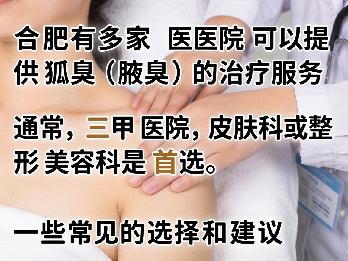 合肥有多家医院可以提供狐臭(腋臭)的治疗服务。通常,三甲医院的皮肤科或整形美容科是首选。以下是一些常见的选择和建议 合肥有多家医院可以提供狐臭(腋臭)的治疗服务。通常,三甲医院的皮肤科或整形美容科是首选。以下是一些常见的选择和建议