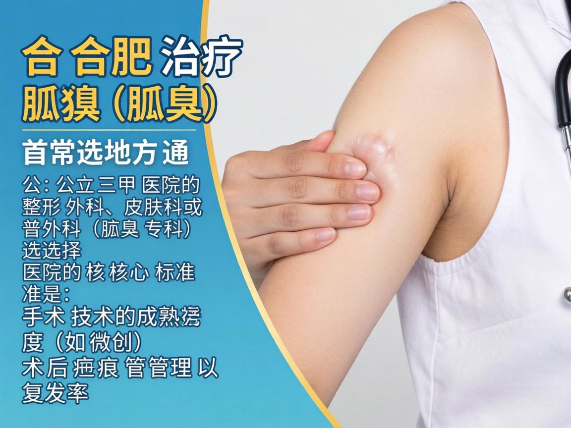 在合肥,治疗狐臭(腋臭)的首选地方通常是公立三甲医院的整形外科、皮肤科或普外科(腋臭专科)选择医院的核心标准是手术技术的成熟度(如微创)术后疤痕管理以及复发率 在合肥,治疗狐臭(腋臭)的首选地方通常是公立三甲医院的整形外科、皮肤科或普外科(腋臭专科)选择医院的核心标准是手术技术的成熟度(如微创)术后疤痕管理以及复发率