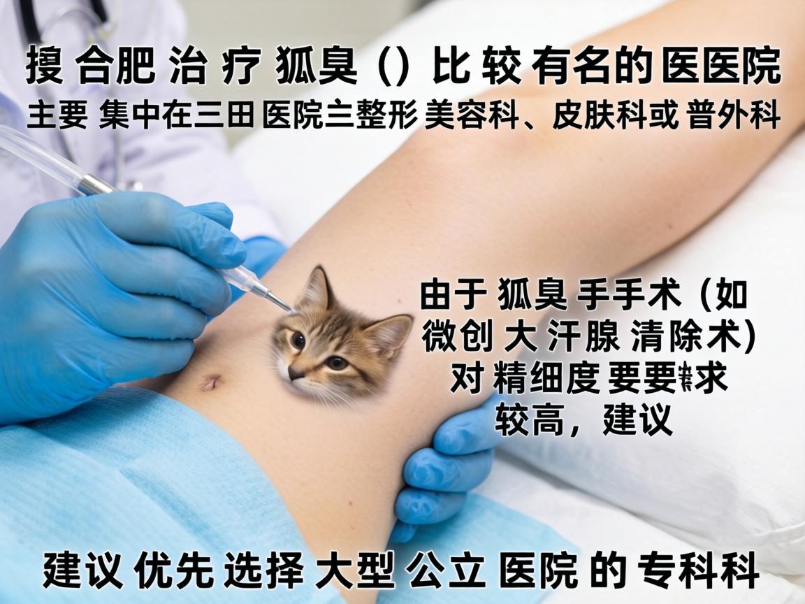 合肥治疗狐臭(腋臭)比较有名的医院主要集中在三甲医院的整形美容科、皮肤科或普外科。由于狐臭手术(如微创大汗腺清除术)对精细度要求较高,建议优先选择大型公立医院的专科 合肥治疗狐臭(腋臭)比较有名的医院主要集中在三甲医院的整形美容科、皮肤科或普外科。由于狐臭手术(如微创大汗腺清除术)对精细度要求较高,建议优先选择大型公立医院的专科