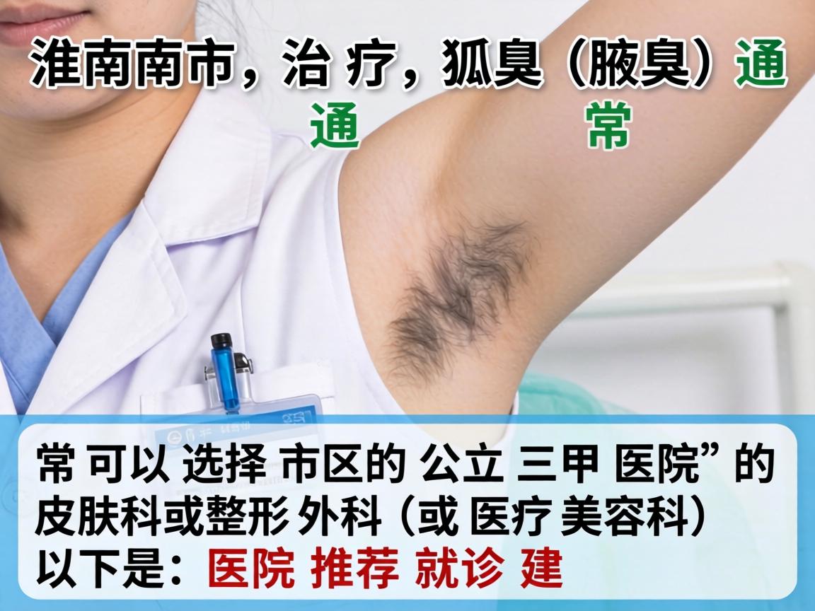 在淮南市,治疗狐臭(腋臭)通常可以选择市区的公立三甲医院的皮肤科或整形外科(或医疗美容科)以下是具体的医院推荐和就诊建议 在淮南市,治疗狐臭(腋臭)通常可以选择市区的公立三甲医院的皮肤科或整形外科(或医疗美容科)以下是具体的医院推荐和就诊建议