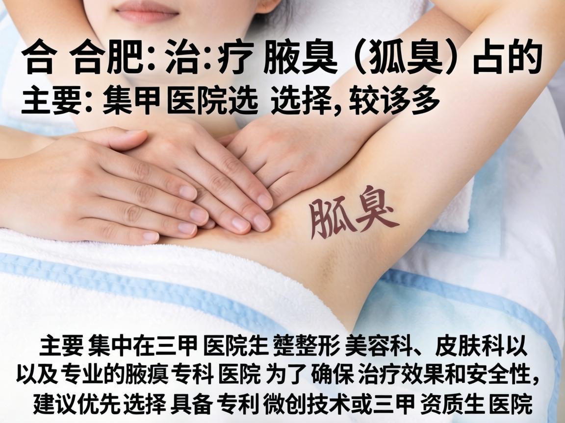 在合肥,治疗腋臭(狐臭)的医院选择较多,主要集中在三甲医院的整形美容科、皮肤科以及专业的腋臭专科医院。为了确保治疗效果和安全性,建议优先选择具备专利微创技术或三甲资质的医院 在合肥,治疗腋臭(狐臭)的医院选择较多,主要集中在三甲医院的整形美容科、皮肤科以及专业的腋臭专科医院。为了确保治疗效果和安全性,建议优先选择具备专利微创技术或三甲资质的医院