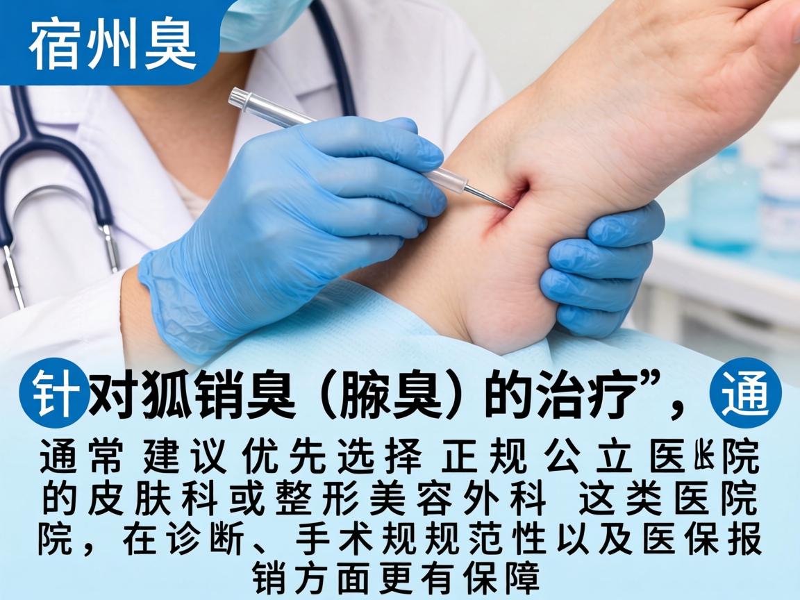 在宿州,针对狐臭(腋臭)的治疗,通常建议优先选择正规公立医院的皮肤科或整形美容外科。这类医院在诊断、手术规范性以及医保报销方面更有保障 在宿州,针对狐臭(腋臭)的治疗,通常建议优先选择正规公立医院的皮肤科或整形美容外科。这类医院在诊断、手术规范性以及医保报销方面更有保障
