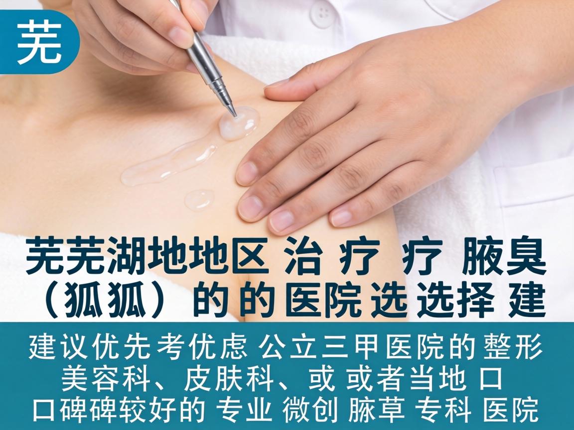 芜湖地区治疗腋臭(狐臭)的医院选择,建议优先考虑公立三甲医院的整形美容科、皮肤科,或者当地口碑较好的专业微创腋臭专科医院 芜湖地区治疗腋臭(狐臭)的医院选择,建议优先考虑公立三甲医院的整形美容科、皮肤科,或者当地口碑较好的专业微创腋臭专科医院