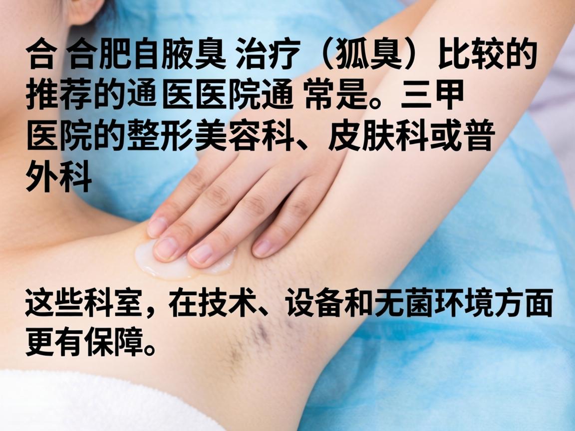 在合肥,治疗狐臭(腋臭)比较推荐的医院通常是三甲医院的整形美容科、皮肤科或普外科。这些科室在技术、设备和无菌环境方面更有保障 在合肥,治疗狐臭(腋臭)比较推荐的医院通常是三甲医院的整形美容科、皮肤科或普外科。这些科室在技术、设备和无菌环境方面更有保障