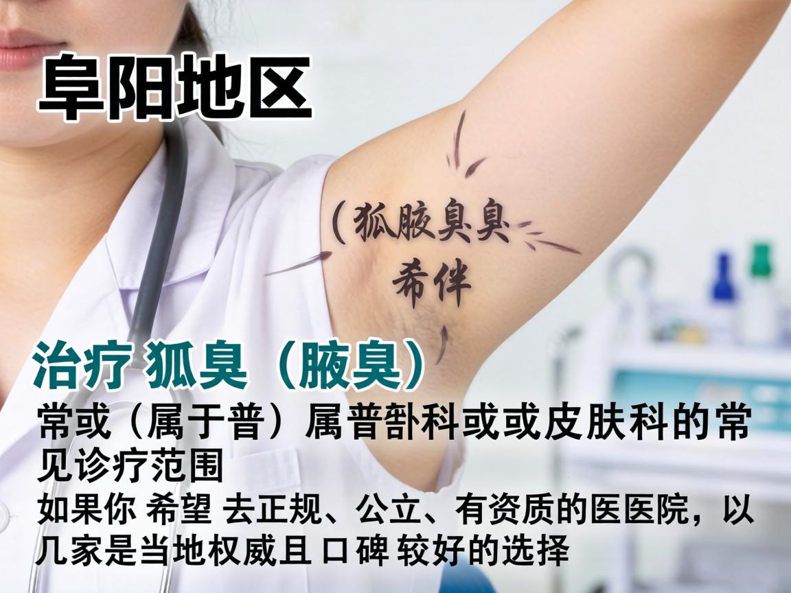 在阜阳地区，治疗狐臭（腋臭）属于普外科或皮肤科的常见诊疗范围。如果你希望去正规、公立、有资质的医院，以下几家是当地权威且口碑较好的选择