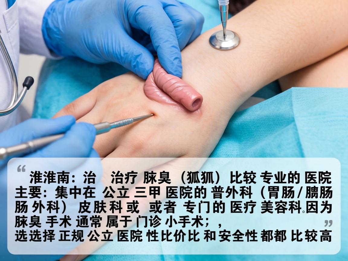 在淮南,治疗腋臭(狐臭)比较专业的医院主要集中在公立三甲医院的普外科(胃肠/肛肠外科)皮肤科或者专门的医疗美容科。因为腋臭手术通常属于门诊小手术,选择正规公立医院性价比和安全性都比较高 在淮南,治疗腋臭(狐臭)比较专业的医院主要集中在公立三甲医院的普外科(胃肠/肛肠外科)皮肤科或者专门的医疗美容科。因为腋臭手术通常属于门诊小手术,选择正规公立医院性价比和安全性都比较高
