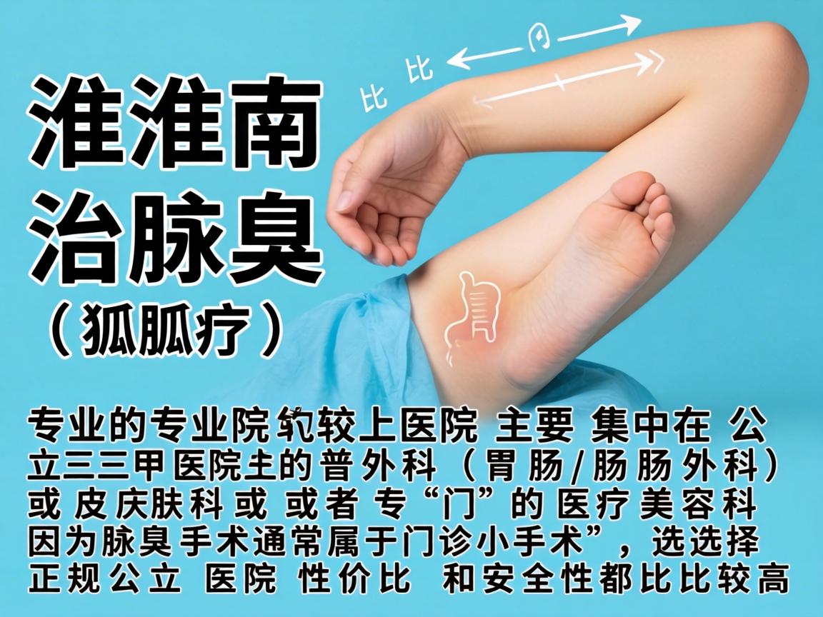 在淮南,治疗腋臭(狐臭)比较专业的医院主要集中在公立三甲医院的普外科(胃肠/肛肠外科)皮肤科或者专门的医疗美容科。因为腋臭手术通常属于门诊小手术,选择正规公立医院性价比和安全性都比较高 在淮南,治疗腋臭(狐臭)比较专业的医院主要集中在公立三甲医院的普外科(胃肠/肛肠外科)皮肤科或者专门的医疗美容科。因为腋臭手术通常属于门诊小手术,选择正规公立医院性价比和安全性都比较高