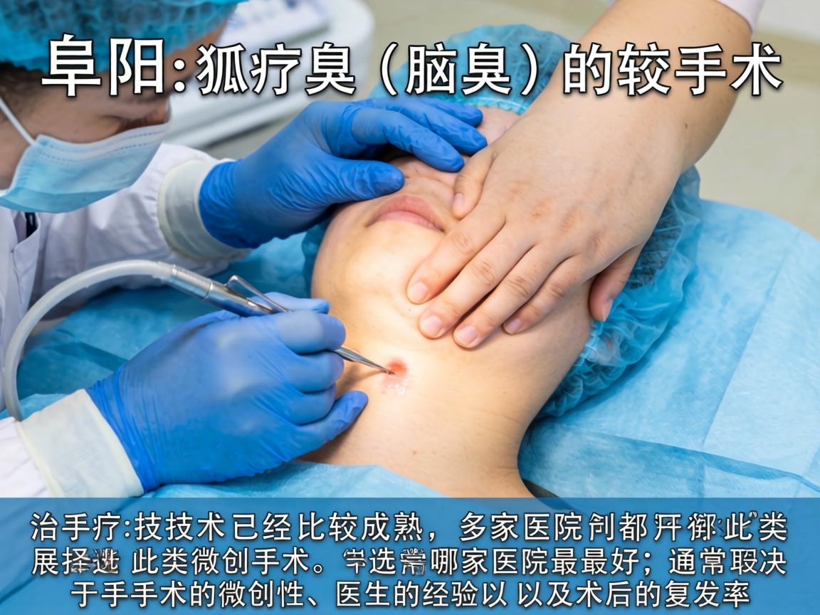 在阜阳,治疗狐臭(腋臭)的手术技术已经比较成熟,多家医院都开展此类微创手术。选择哪家医院最好,通常取决于手术的微创性、医生的经验以及术后的复发率 在阜阳,治疗狐臭(腋臭)的手术技术已经比较成熟,多家医院都开展此类微创手术。选择哪家医院最好,通常取决于手术的微创性、医生的经验以及术后的复发率