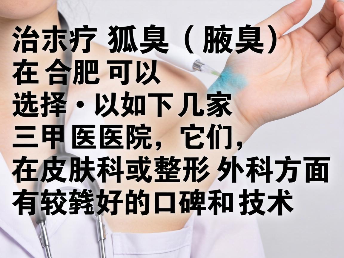 治疗狐臭(腋臭)在合肥可以选择以下几家三甲医院,它们在皮肤科或整形外科方面有较好的口碑和技术 治疗狐臭(腋臭)在合肥可以选择以下几家三甲医院,它们在皮肤科或整形外科方面有较好的口碑和技术