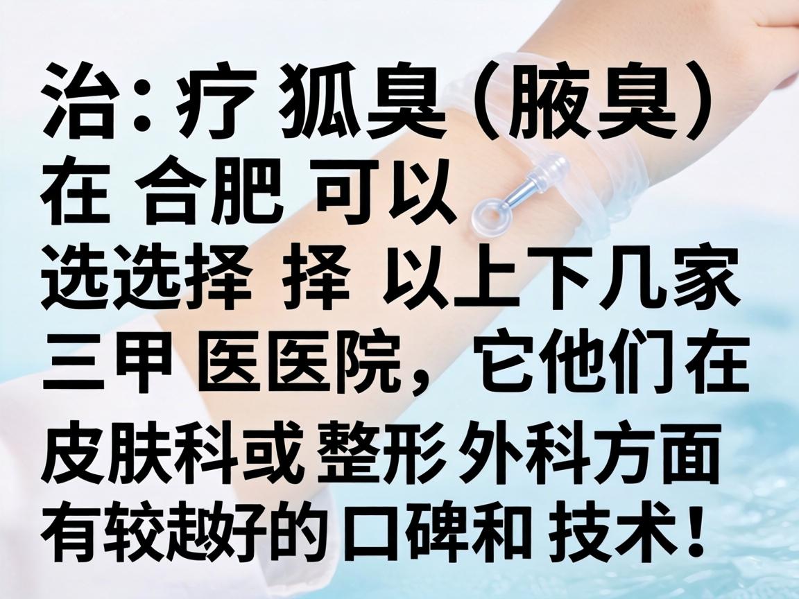 治疗狐臭(腋臭)在合肥可以选择以下几家三甲医院,它们在皮肤科或整形外科方面有较好的口碑和技术 治疗狐臭(腋臭)在合肥可以选择以下几家三甲医院,它们在皮肤科或整形外科方面有较好的口碑和技术