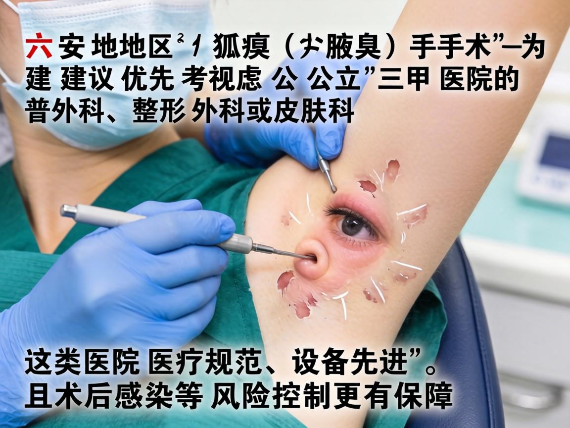 在六安地区,对于狐臭(腋臭)手术,建议优先考虑公立三甲医院的普外科、整形外科或皮肤科。这类医院医疗规范、设备先进,且术后感染等风险控制更有保障 在六安地区,对于狐臭(腋臭)手术,建议优先考虑公立三甲医院的普外科、整形外科或皮肤科。这类医院医疗规范、设备先进,且术后感染等风险控制更有保障