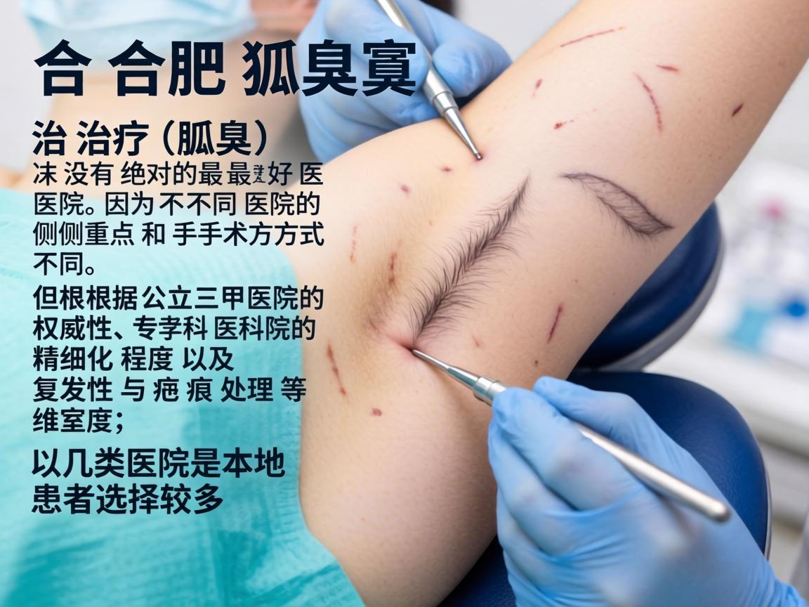 在合肥,治疗狐臭(腋臭)并没有绝对的最好医院,因为不同医院的侧重点和手术方式不同。但根据公立三甲医院的权威性、专科医院的精细化程度以及复发性与疤痕处理等维度,以下几类医院是本地患者选择较多的 在合肥,治疗狐臭(腋臭)并没有绝对的最好医院,因为不同医院的侧重点和手术方式不同。但根据公立三甲医院的权威性、专科医院的精细化程度以及复发性与疤痕处理等维度,以下几类医院是本地患者选择较多的