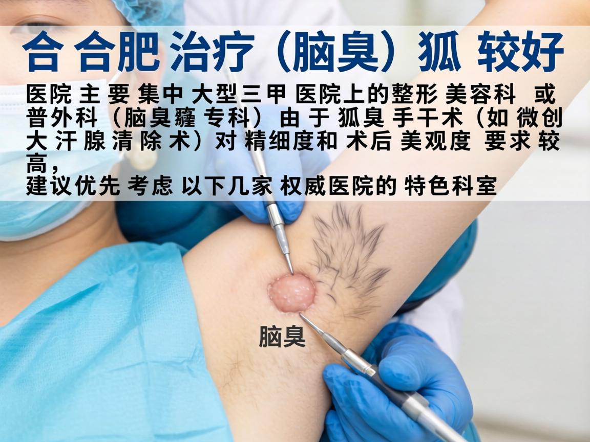 在合肥,治疗狐臭(腋臭)较好的医院主要集中在大型三甲医院的整形美容科或普外科(腋臭专科)由于狐臭手术(如微创大汗腺清除术)对精细度和术后美观度要求较高,建议优先考虑以下几家权威医院的特色科室 在合肥,治疗狐臭(腋臭)较好的医院主要集中在大型三甲医院的整形美容科或普外科(腋臭专科)由于狐臭手术(如微创大汗腺清除术)对精细度和术后美观度要求较高,建议优先考虑以下几家权威医院的特色科室