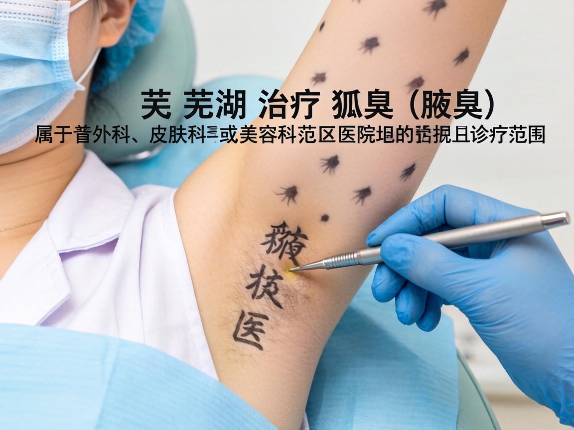 在芜湖,治疗狐臭(腋臭)属于普外科、皮肤科或医疗美容科的诊疗范围。根据医院的科室设置,以下是芜湖地区正规且常见的医疗机构选择 在芜湖,治疗狐臭(腋臭)属于普外科、皮肤科或医疗美容科的诊疗范围。根据医院的科室设置,以下是芜湖地区正规且常见的医疗机构选择