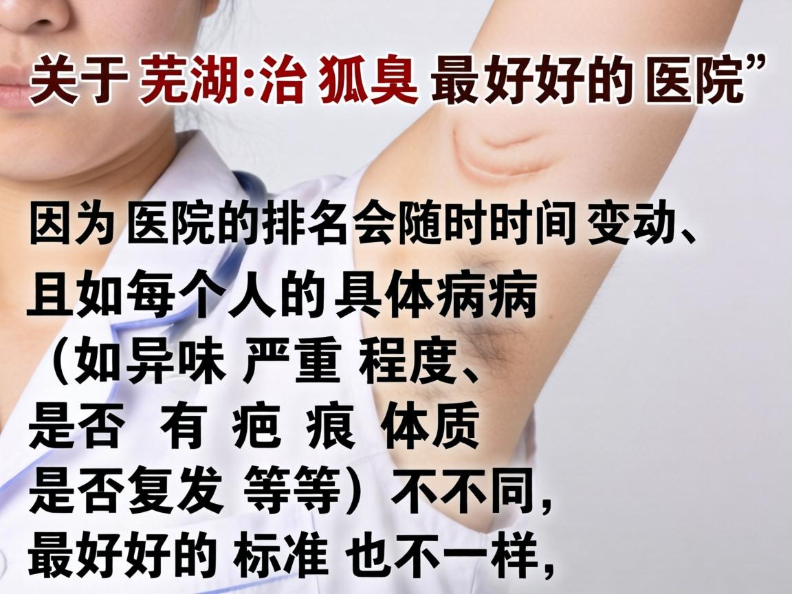 关于芜湖治狐臭最好的医院,因为医院的排名会随时间变动、且每个人的具体病情(如异味严重程度、是否有疤痕体质、是否复发等)不同,最好的标准也不一样 关于芜湖治狐臭最好的医院,因为医院的排名会随时间变动、且每个人的具体病情(如异味严重程度、是否有疤痕体质、是否复发等)不同,最好的标准也不一样