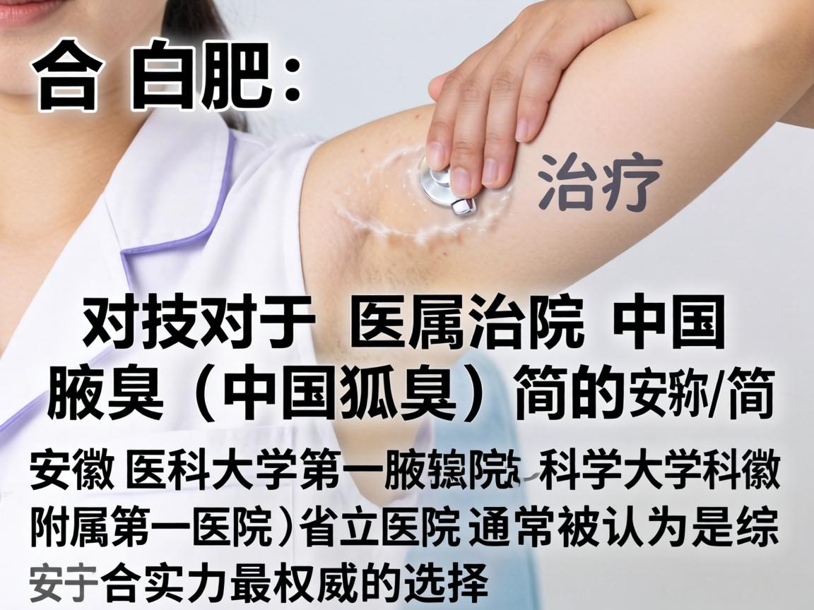 在合肥,对于腋臭(狐臭)的治疗,安徽医科大学第一附属医院(简称安医大一附院)和中国科学技术大学附属第一医院(安徽省立医院)通常被认为是综合实力最权威的选择 在合肥,对于腋臭(狐臭)的治疗,安徽医科大学第一附属医院(简称安医大一附院)和中国科学技术大学附属第一医院(安徽省立医院)通常被认为是综合实力最权威的选择