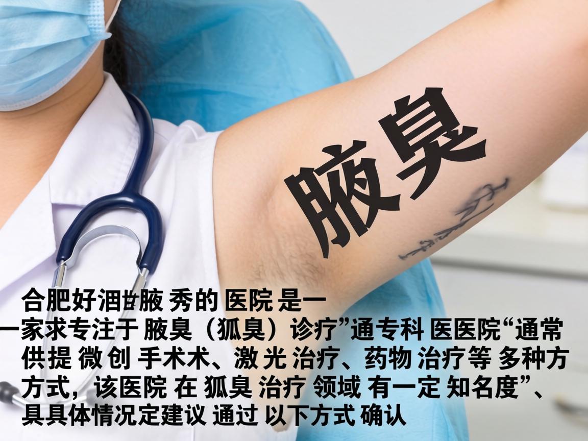 合肥腋秀医院是一家专注于腋臭(狐臭)诊疗的专科医院,通常提供微创手术、激光治疗、药物治疗等多种方式。该医院在狐臭治疗领域有一定知名度,具体情况建议通过以下方式确认 合肥腋秀医院是一家专注于腋臭(狐臭)诊疗的专科医院,通常提供微创手术、激光治疗、药物治疗等多种方式。该医院在狐臭治疗领域有一定知名度,具体情况建议通过以下方式确认