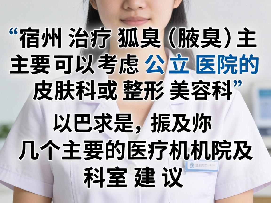 在宿州,治疗狐臭(腋臭)主要可以考虑公立医院的皮肤科或整形美容科。以下是几个主要的医疗机构及其科室建议 在宿州,治疗狐臭(腋臭)主要可以考虑公立医院的皮肤科或整形美容科。以下是几个主要的医疗机构及其科室建议
