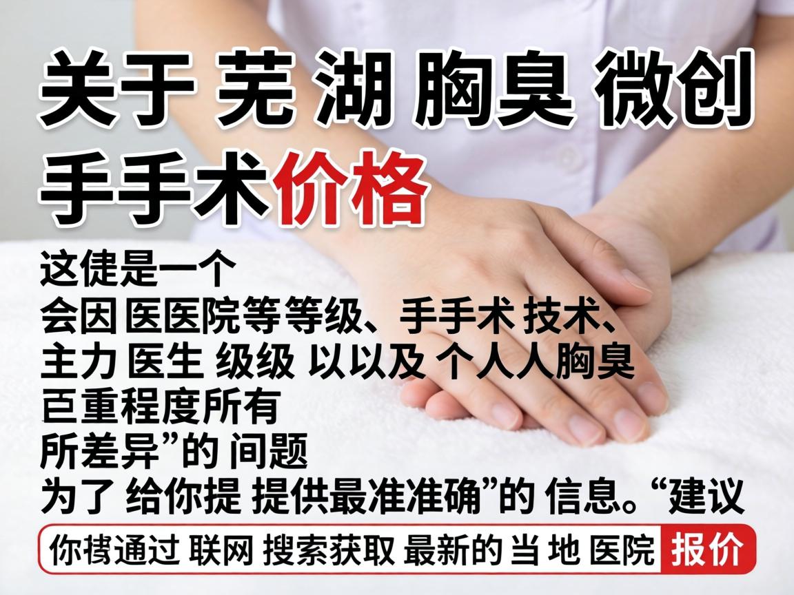关于芜湖腋臭微创手术的价格,这是一个会因医院等级、手术技术、主刀医生级别以及个人腋臭严重程度而有所差异的问题。为了给你提供最准确的信息,建议你通过联网搜索获取最新的当地医院报价 关于芜湖腋臭微创手术的价格,这是一个会因医院等级、手术技术、主刀医生级别以及个人腋臭严重程度而有所差异的问题。为了给你提供最准确的信息,建议你通过联网搜索获取最新的当地医院报价