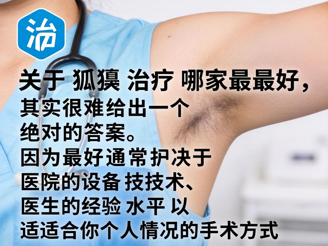 关于狐臭治疗哪家最好,其实很难给出一个绝对的答案,因为最好通常取决于医院的设备技术、医生的经验水平以及适合你个人情况的手术方式 关于狐臭治疗哪家最好,其实很难给出一个绝对的答案,因为最好通常取决于医院的设备技术、医生的经验水平以及适合你个人情况的手术方式