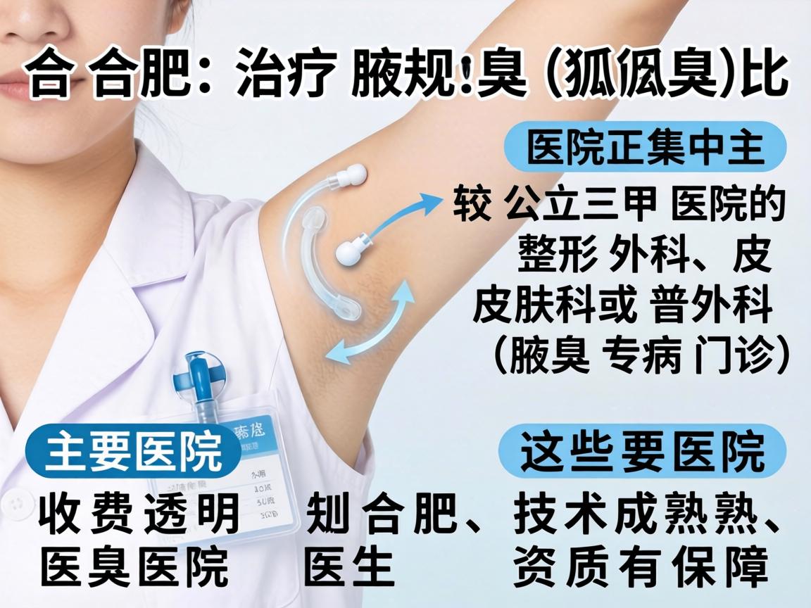 在合肥，治疗腋臭（狐臭）比较正规的医院主要集中在公立三甲医院的整形外科、皮肤科或普外科（腋臭专病门诊）这些医院收费透明、技术成熟、医生资质有保障
