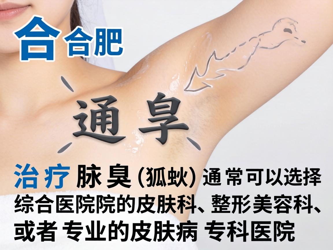 在合肥,治疗腋臭(狐臭)通常可以选择综合医院的皮肤科、整形美容科,或者专业的皮肤病专科医院 在合肥,治疗腋臭(狐臭)通常可以选择综合医院的皮肤科、整形美容科,或者专业的皮肤病专科医院