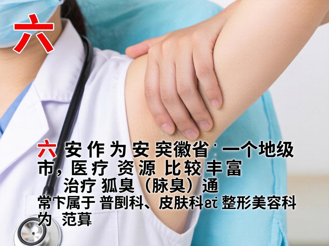 六安作为安徽省的一个地级市,医疗资源比较丰富。治疗狐臭(腋臭)通常属于普外科、皮肤科或整形美容科的范畴 六安作为安徽省的一个地级市,医疗资源比较丰富。治疗狐臭(腋臭)通常属于普外科、皮肤科或整形美容科的范畴