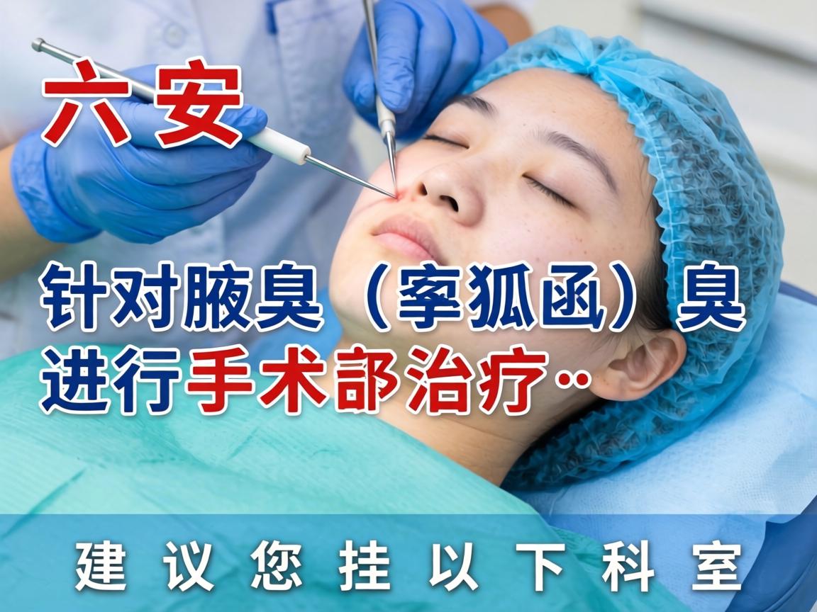 在六安，针对腋臭（狐臭）进行手术治疗，建议您挂以下科室