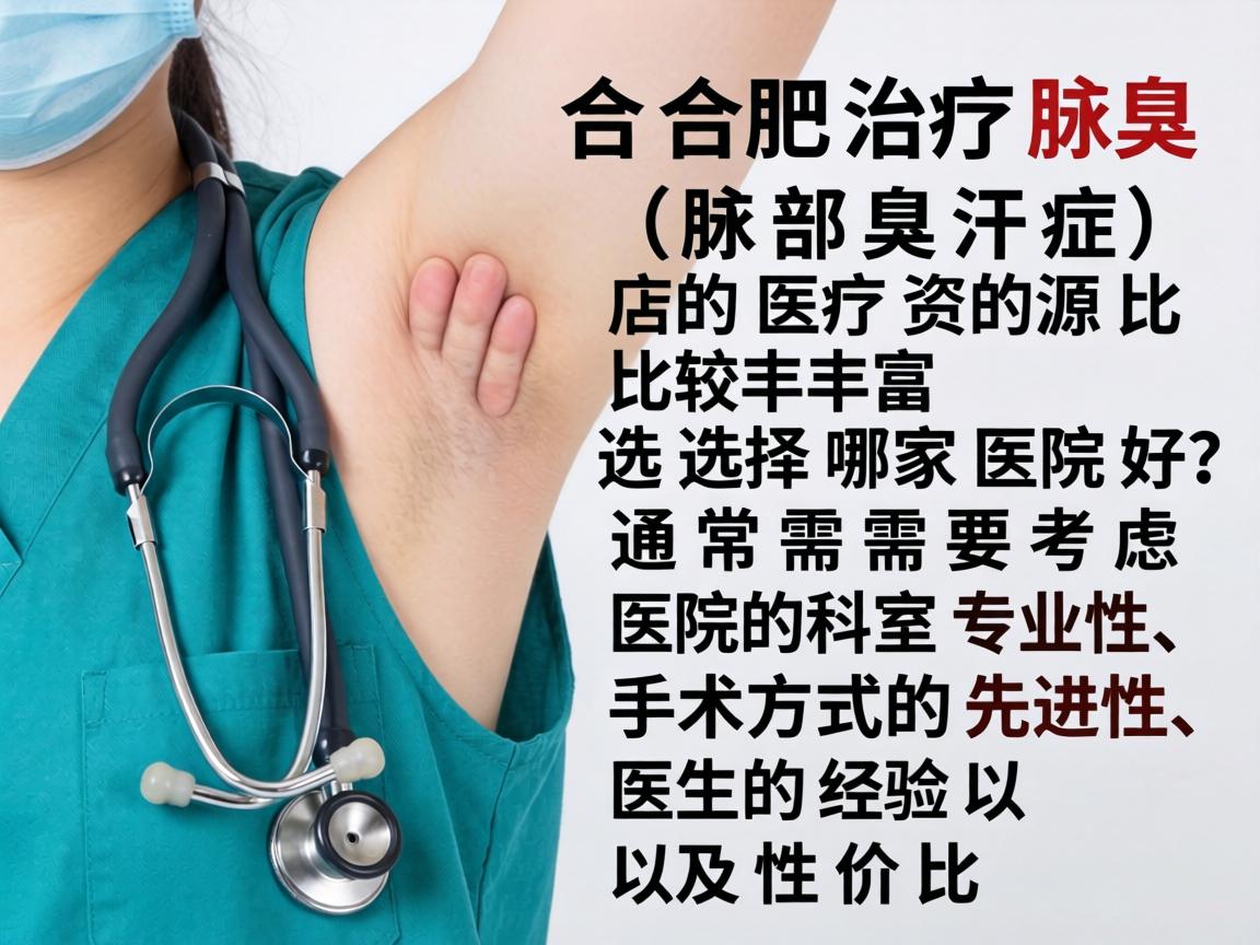 在合肥,治疗腋臭(腋部臭汗症)的医疗资源比较丰富。选择哪家医院好,通常需要考虑医院的科室专业性、手术方式的先进性、医生的经验以及性价比 在合肥,治疗腋臭(腋部臭汗症)的医疗资源比较丰富。选择哪家医院好,通常需要考虑医院的科室专业性、手术方式的先进性、医生的经验以及性价比