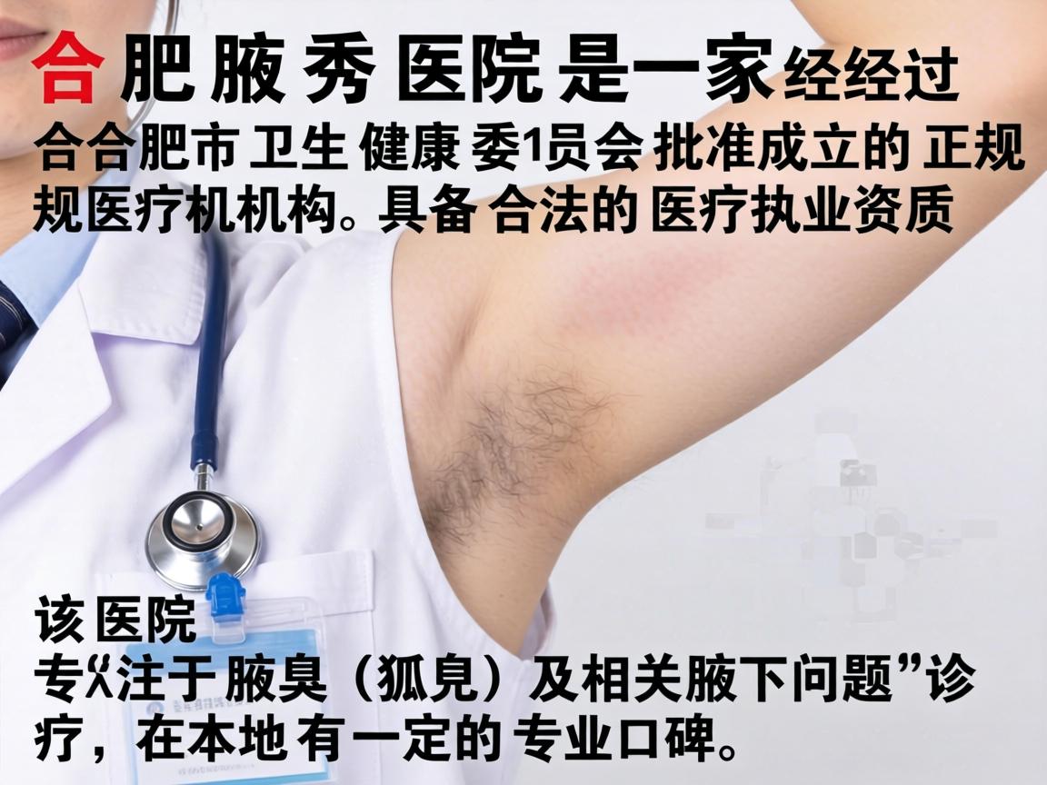 合肥腋秀医院是一家经过合肥市卫生健康委员会批准成立的正规医疗机构，具备合法的医疗执业资质。该医院专注于腋臭（狐臭）及相关腋下问题的诊疗，在本地有一定的专业口碑