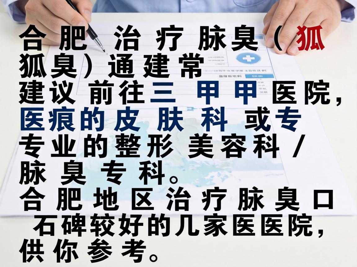 在合肥，治疗腋臭（狐臭）通常建议前往三甲医院的皮肤科或专业的整形美容科/腋臭专科。以下是合肥地区治疗腋臭口碑较好的几家医院，供你参考