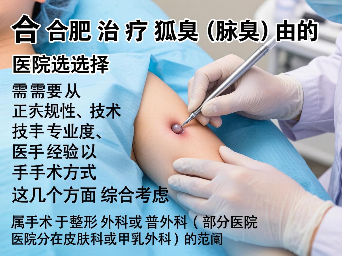 在合肥，治疗狐臭（腋臭）的医院选择需要从正规性、技术专业度、医生经验以及手术方式这几个方面综合考虑。狐臭手术属于整形外科或普外科（部分医院分在皮肤科或甲乳外科）的范畴