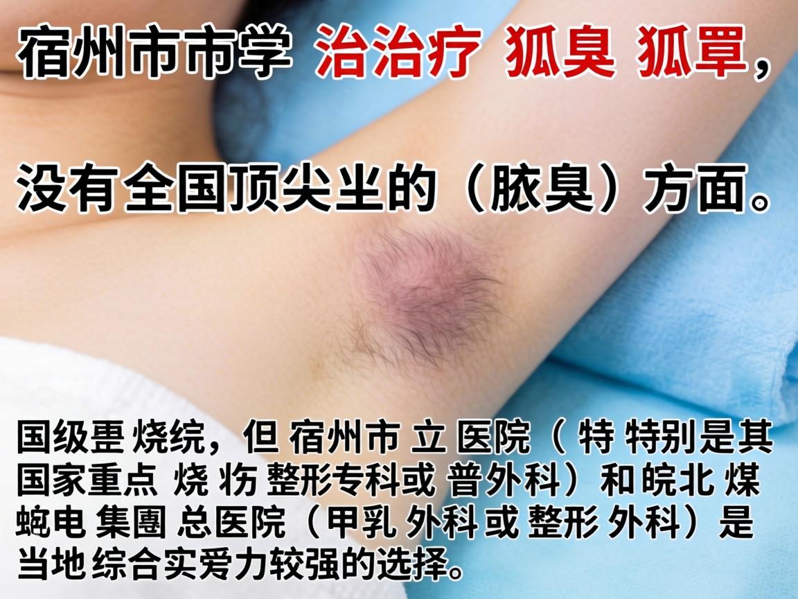 宿州市在治疗狐臭（腋臭）方面，没有全国顶尖的国家级重点专科医院，但宿州市立医院（特别是其烧伤整形科或普外科）和皖北煤电集团总医院（甲乳外科或整形外科）是当地综合实力较强的选择