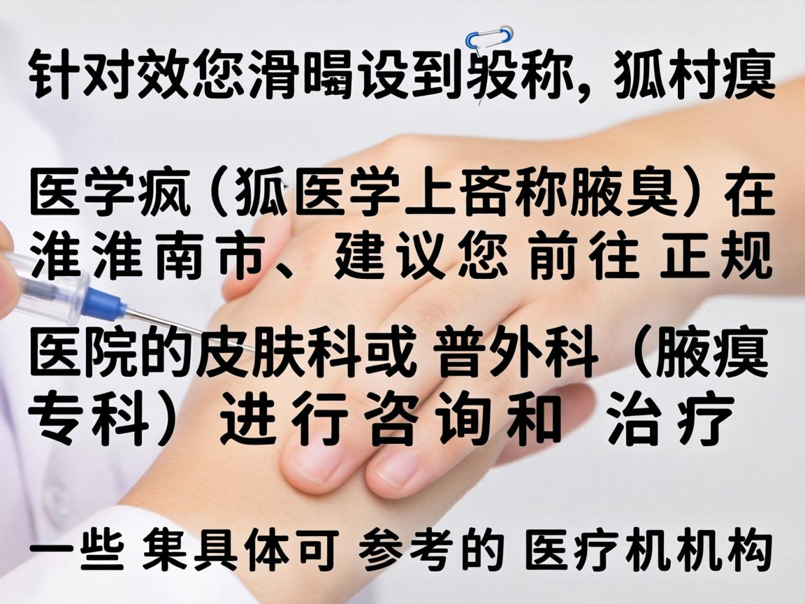 针对您提到的狐臭(医学上称腋臭)在淮南市,建议您前往正规医院的皮肤科或普外科(腋臭专科)进行咨询和治疗。以下是一些具体可参考的医疗机构 针对您提到的狐臭(医学上称腋臭)在淮南市,建议您前往正规医院的皮肤科或普外科(腋臭专科)进行咨询和治疗。以下是一些具体可参考的医疗机构