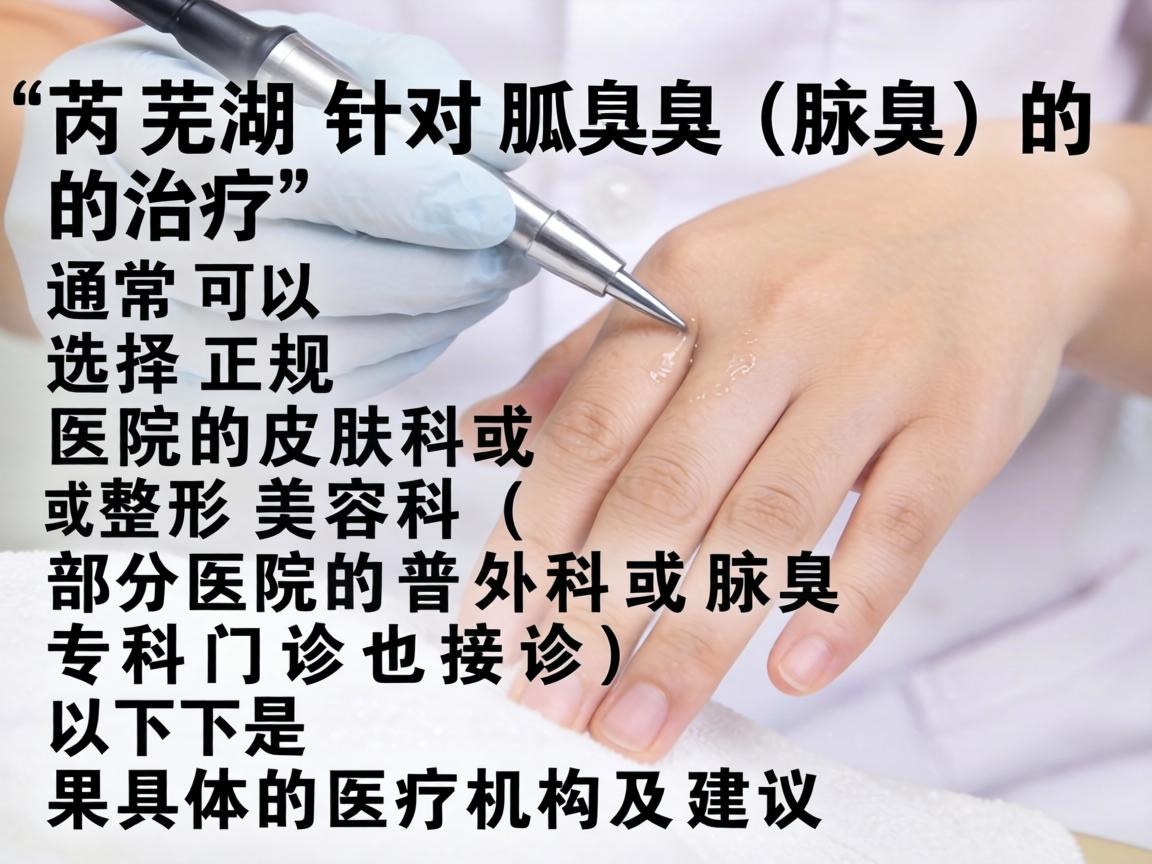 在芜湖,针对狐臭(腋臭)的治疗,通常可以选择正规医院的皮肤科或整形美容科(部分医院的普外科或腋臭专科门诊也接诊)以下是具体的医疗机构及建议 在芜湖,针对狐臭(腋臭)的治疗,通常可以选择正规医院的皮肤科或整形美容科(部分医院的普外科或腋臭专科门诊也接诊)以下是具体的医疗机构及建议