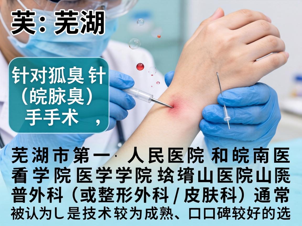 在芜湖,针对狐臭(腋臭)手术,芜湖市第一人民医院和皖南医学院弋矶山医院的普外科(或整形外科/皮肤科)通常被认为是技术较为成熟、口碑较好的选择 在芜湖,针对狐臭(腋臭)手术,芜湖市第一人民医院和皖南医学院弋矶山医院的普外科(或整形外科/皮肤科)通常被认为是技术较为成熟、口碑较好的选择