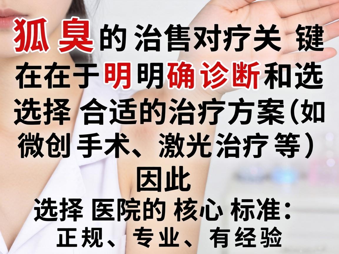 狐臭的治疗关键在于明确诊断和选择合适的治疗方案（如微创手术、激光治疗等）因此选择医院的核心标准是正规、专业、有经验