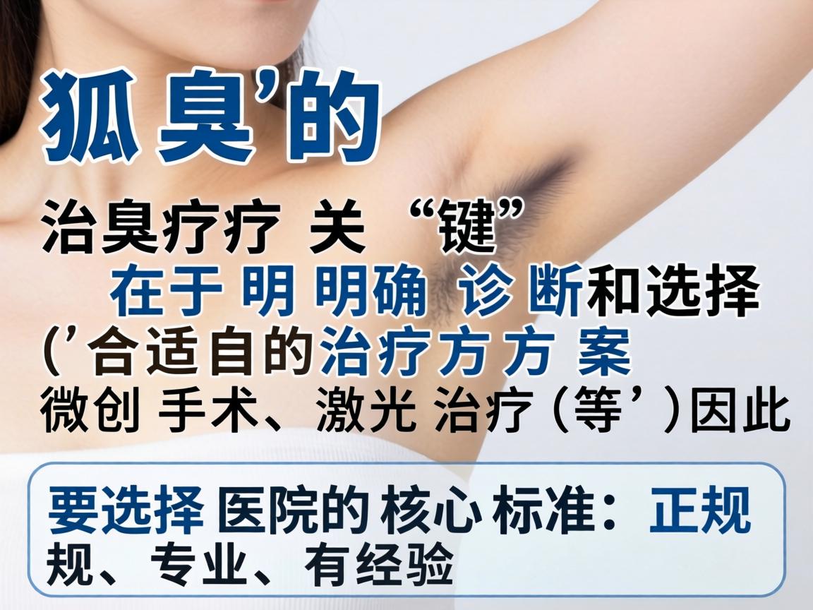 狐臭的治疗关键在于明确诊断和选择合适的治疗方案（如微创手术、激光治疗等）因此选择医院的核心标准是正规、专业、有经验