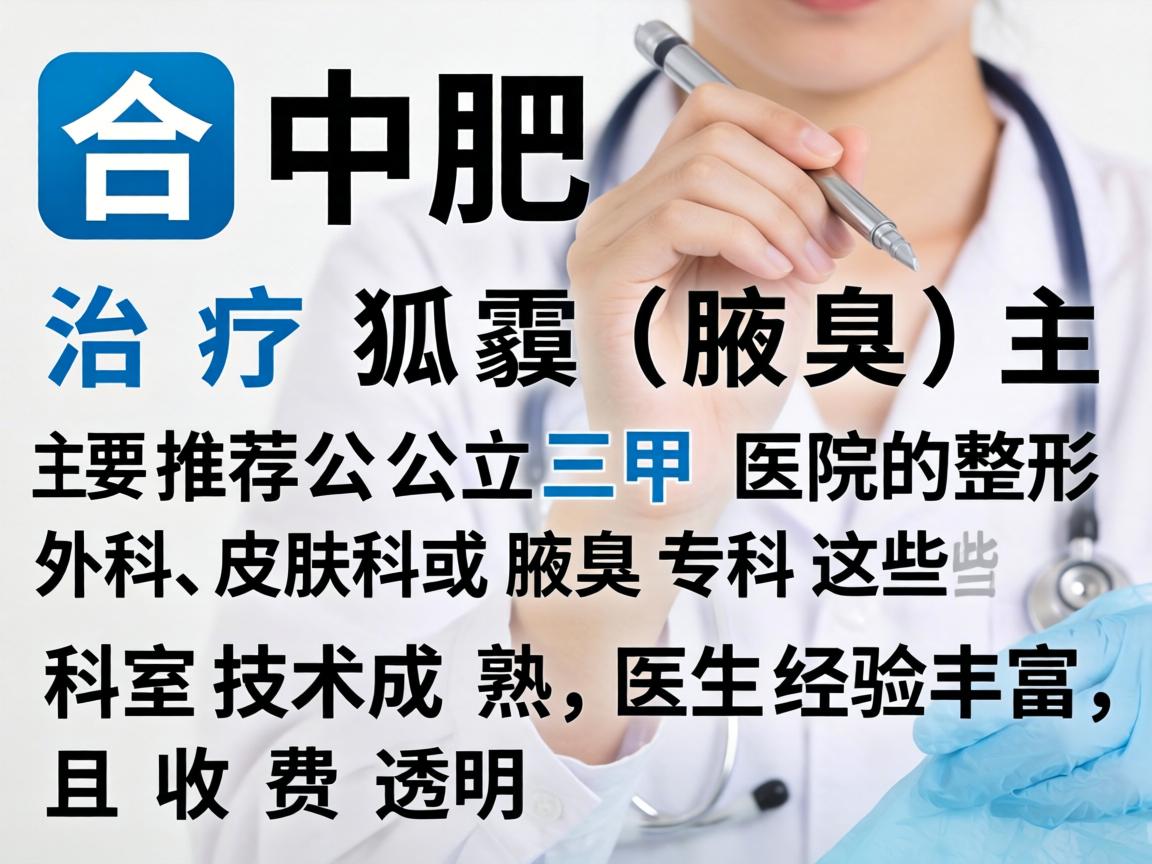 在合肥，治疗狐臭（腋臭）主要推荐公立三甲医院的整形外科、皮肤科或腋臭专科。这些科室技术成熟，医生经验丰富，且收费透明