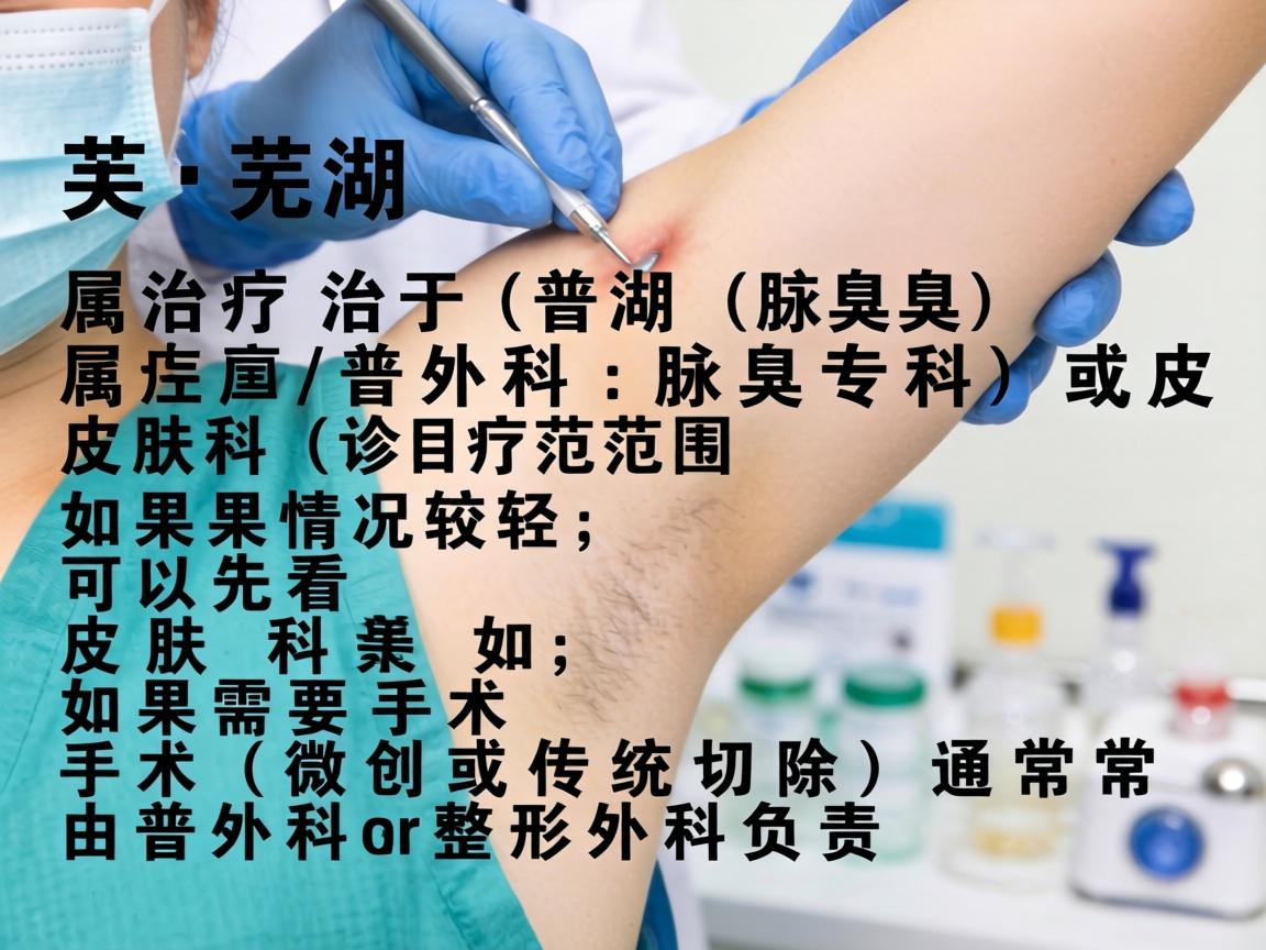 在芜湖，治疗狐臭（腋臭）属于普外科（腋臭专科）或皮肤科的诊疗范围。如果情况较轻，可以先看皮肤科；如果需要手术（微创或传统切除）通常由普外科或整形外科负责