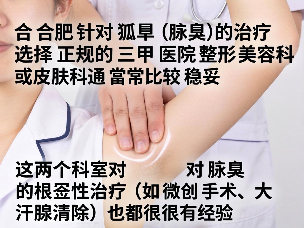 在合肥，针对狐臭（腋臭）的治疗，选择正规的三甲医院整形美容科或皮肤科通常比较稳妥。这两个科室对腋臭的根治性治疗（如微创手术、大汗腺清除）都很有经验