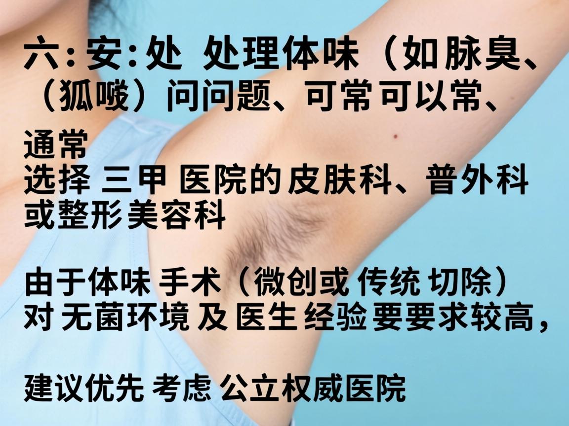 在六安,处理体味(如腋臭、狐臭)问题,通常可以选择三甲医院的皮肤科、普外科或整形美容科。由于体味手术(微创或传统切除)对无菌环境及医生经验要求较高,建议优先考虑公立权威医院 在六安,处理体味(如腋臭、狐臭)问题,通常可以选择三甲医院的皮肤科、普外科或整形美容科。由于体味手术(微创或传统切除)对无菌环境及医生经验要求较高,建议优先考虑公立权威医院