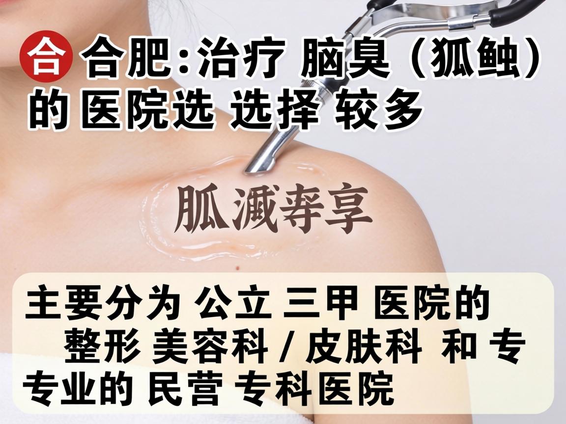 在合肥,治疗腋臭(狐臭)的医院选择较多,主要分为公立三甲医院的整形美容科/皮肤科和专业的民营专科医院 在合肥,治疗腋臭(狐臭)的医院选择较多,主要分为公立三甲医院的整形美容科/皮肤科和专业的民营专科医院